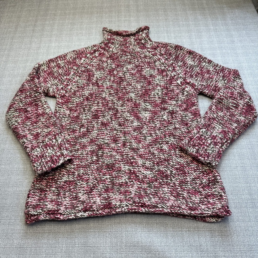 Columbia Womens XL Sweater Long Sleeve Marled Knit Pink Chunky Cottagecore Wool